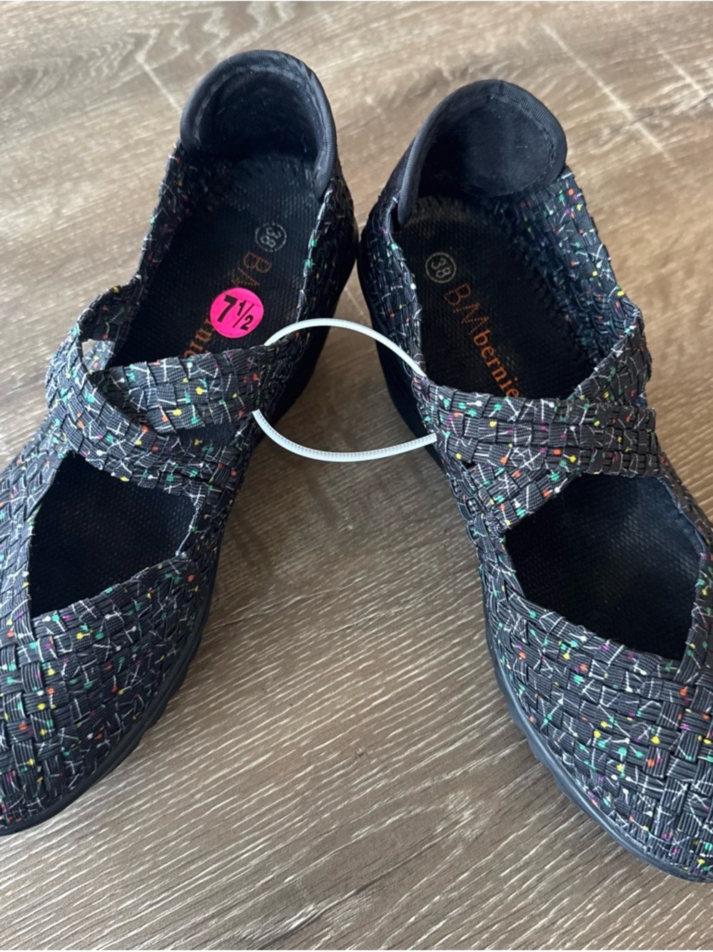 bernie mev. Black Woven Mary Jane Flats with Multicolor Flecks